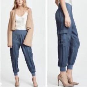 Cinq a Sept Giles Satin Cargo Jogger Pants • Blue